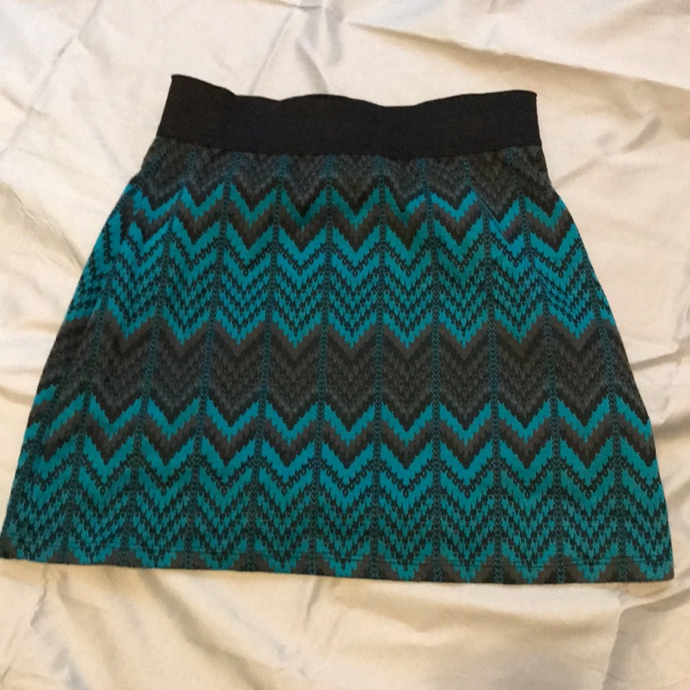 Teal and Black Pattern Mini Skirt